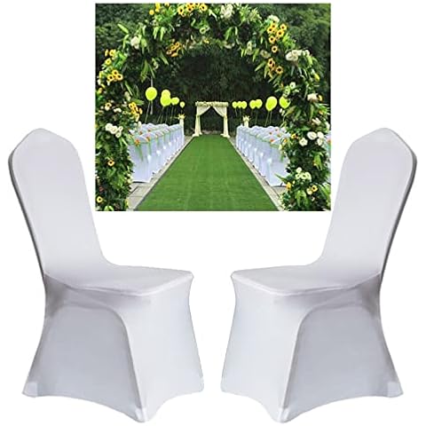 LZQ Universal White Stretch Chair Covers, White Chair Covers for Wedding, Special Event and Birthday Decoration, Banquet Chair Covers, Pack of 50 Cover