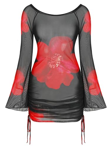 Image of ZAFUL Womens Swimsuit Cover Up Dress Off Shoulder Hollow Coverup Bathing Suit Mesh Swim Beach Dress