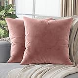 NEATERIZE Premium Velvet Pillow Covers 20x20 Blush - Washable Decorative Fabric Throw Pillow Covers for Couch or Bed - Set of 2