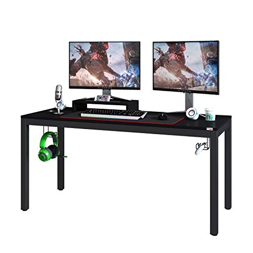 Need Gaming Desk-60 Inches Large Pro Computer Gaming Table, Sturdy Black Walnut All-in-One Gaming Workstation, High Performance Laptop Desk Prefect for Gamer/Home/Dormitory