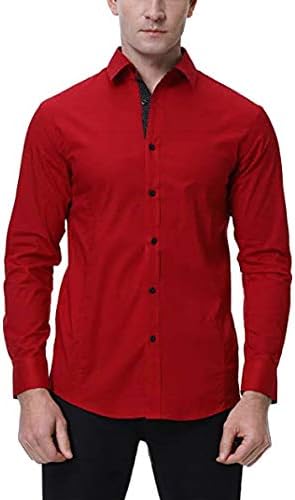 Rabrgab Mens Dress Shirts Red Long Sleeve Regular Fit Fashion Shirt, Soft Button Down Shirts, Printed Dressing Shirts for Men