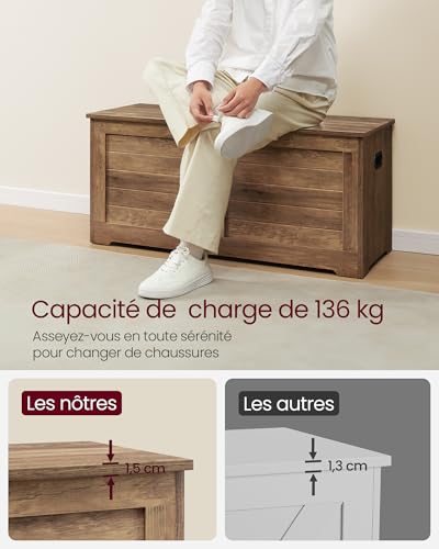 Coffre de rangement à charnières de sécurité VASAGLE marron miel - 8