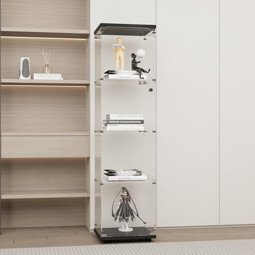GDJAASJI Vitrina con puerta de cristal y cerradura, 3 estantes de instalación rápida con estante de pie de vidrio templado de 5 mm para dormitorio, sala de estar (64 pulgadas de alto x 16.7 pulgadas