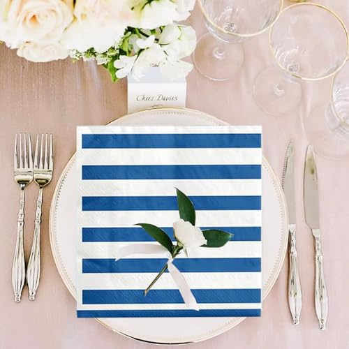 100 Pack Blue and White Stripes Napkins Stripe Cocktail Beverage Napkins WhiteBlue Striped Dessert Napkins for Bridal Baby Shower Wedding Holiday Birthday Blue and White Party Decor by HSPAIDYP - Image 4