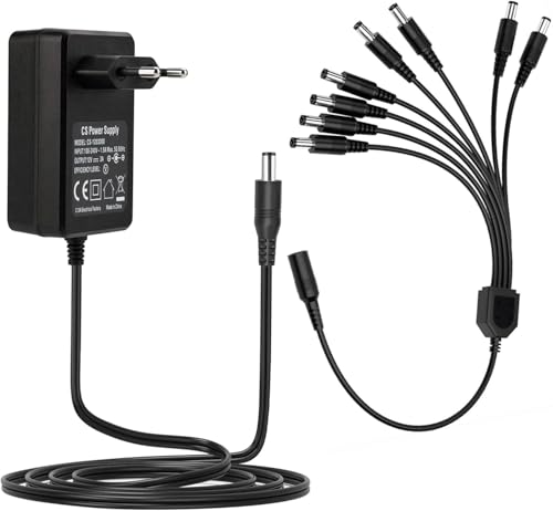 Image of 12V 2A DC Power Adapter 2.1 mm x 5.5 mm Splitter for Security Camera, NVR DVR Recorder, Monitor, WLAN Router Laptop, 12V Socket DC Cable Plug + 1 to 8 Y-Splitter DC Cable (1 to 8 Way)
