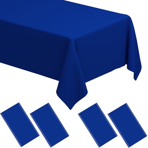 Image of WNINK 4 Pack Royal Blue Tablecloths Disposable Table Covers 54 inch x 108 inch Table Cloths for BBQ Birthday Picnic Bridal Shower Wedding Plastic Table Cloths for Parties Fits 6 to 8 Foot Rectangle Tables