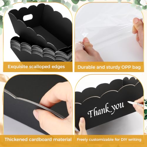 Image of Fuyoooo 8 Pack Black Baskets for Gifts Empty to Fill, Sturdy 10 inch x 12 inch Scalloped Edged Empty Gift Basket Kit Bulk with Handles, 8 Wrap Bags, 16 Tissue Paper and 8 Bows for Wedding Party