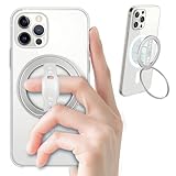 EWA MagOne (Upgrade) Compatible with MagSafe Phone Grip Stand with Silicone Finger Strap, Removable Magnetic Ring Holder Kickstand Loop, Only for iPhone 15, 14, 13 Pro/Max/Plus-(Silver)