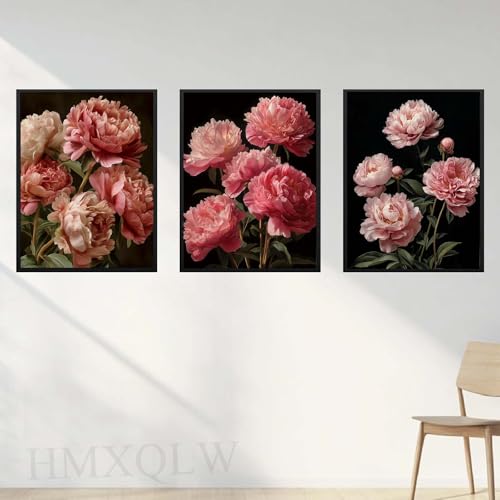 Toile pivoine rose grand format décoration murale salon et chambre chic
