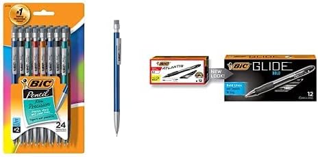 BIC Xtra-Precision Mechanical Pencil, Metallic Barrel, Fine Point 0.5mm, 24-Count and VLGB11-Blk Velocity Bold Retractable Ball Pen, Bold Point 1.6mm, Black, 12-Count