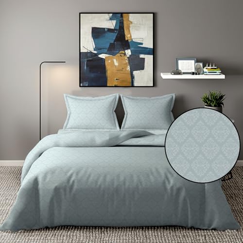 Image of 300 TC Premium Glace Cotton Solid Emboss Bedsheet for Double Bed with 2 Pillow Covers for Home (90 inch x 100 inch or 229 cm x 254 cm) (Damas-Sky-Blue, Double- 90 x 100 Inches)