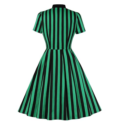 Image of 1950s Dresses for Women Vintage Rockabilly Retro Short Sleeve Tie Midi Dress Cocktail Party Evening Prom Gown