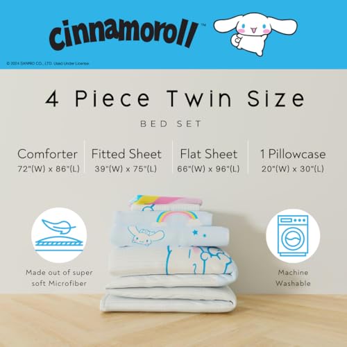 Image of Cinnamoroll Bedding - 4 Piece Twin Size Bed Set - Super Soft Microfiber Comforter and Sheet Set, (Officially Licensed Product) By Franco Collectibles