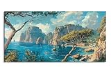 Paul Sinus Tableau mural de 120 x 60 cm - Paysage côtier méditerranéen avec des rochers impressionnants et une mer calme. Cette toile de haute qualité donne à n'importe quelle pièce une atmosphère détendue et liée à la nature. Idéal comme décoration murale élégante pour les amateurs de paysages méditerranéens.