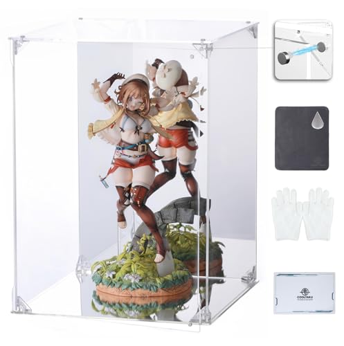 COOLTAKU Acrylic Display Case, Mirrored Back and Base, UV Protected, Front Door with Magnetic Buckle, Display Box, Dustproof Showcase for Figures, Collections, Models toys (10x10x14 inch, 25x25x35 cm)