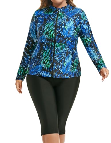 Hanna Nikole Women 3 Pieces Plus Size Rash Guard Swimwear Sun Protection Surfing Bathing Suits Long Sleeve Swimsuits3