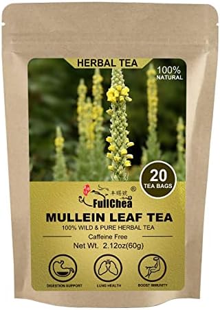 FullChea -Mullein Leaf Tea Bags, 20 Teabags, 3g/bag For Lungs - Non-GMO - Caffeine-free - Natural Healthy Herbal Tea For Detox & Respiratory Support