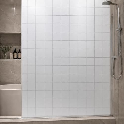 Image of CVANU Frosted Grid Privacy Window Film, Decorative 1.5 Inch Square Pattern Self Adhesive Waterproof Vinyl Covering Sheet for Glass Door, Windows, Bathroom, Home & Office Use (24 x 25 Inch)