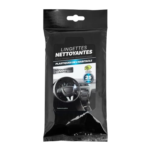 TURBOCAR - Lingettes nettoyantes, lingettes nettoyantes voiture - Lingettes nettoyantes pour les plastiques intérieurs - Sachet refermable - 25 lingettes - Parfum agrumes - Pratiques et portables