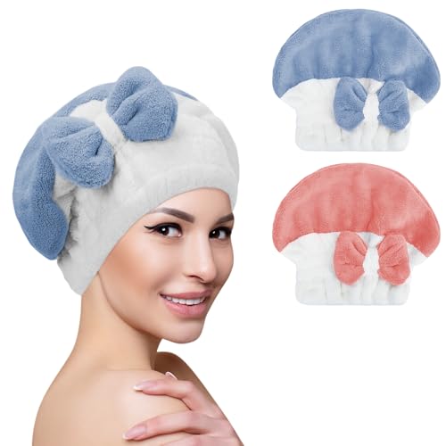 Unaone Pacote com 2 toalhas de secagem de cabelo de microfibra, touca de toalha de cabelo turbante s