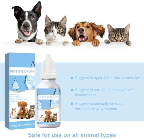 Haustier Augentropfen 12ml - Lindert Juckreiz und Irritationen für Hunde und Katzen - Augenpflege Trockenheit, Schwellun