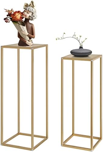 LANPU Tall Pedestal Metal Plant Stands, Display Rack Cylinder Tables for Parties, Pedestal stand, Golden Nesting Display End Table, Flower Pot Holder indoor outdoor for garden, patio, terrace, living room(Gold)