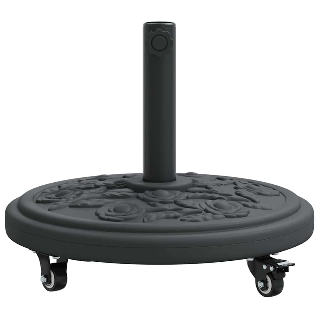 Supporto per ombrellone Art Deco nero in ferro con imbottitura in cemento, Ø 45 x 39,5 cm, 4 ruote arrotolabili con freni, supporto per ombrellone da mercato, terrazza, giardino