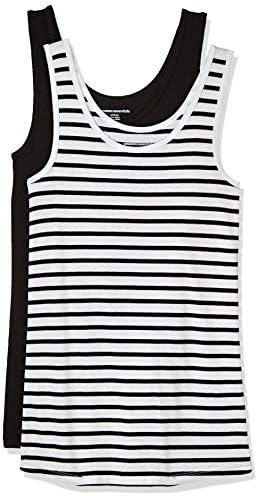 Amazon Essentials Women's Slim-Fit Tank, Pack of 2, White/Black, Stripe, Large