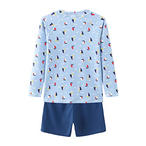 Image of Boys Long Sleeve Rash Guard Swim Trunk Swimsuits Kids Sun Protective Sunsuits Swimwear Set Sailing Boat Size 12 /10-12