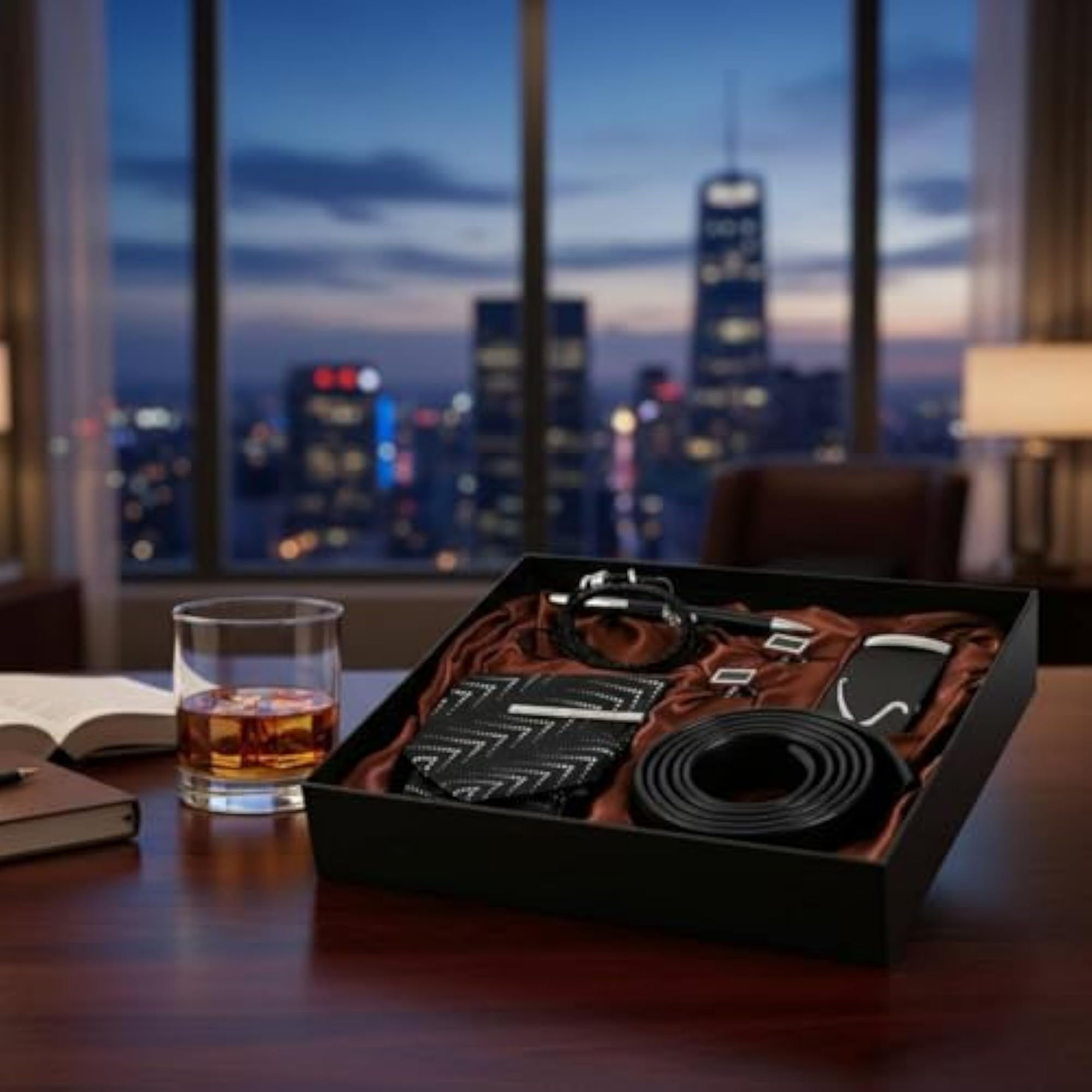 Cufflinks Belt Tie Set Solid Color Men's Belt and Tie Gift Box