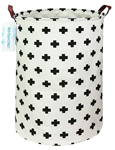 Image of LANGYASHAN Laundry Basket Canvas Fabric Collapsible Organizer Basket for Storage Bin Toy Bins Gift Baskets Bedroom Clothes Children Nursery Hamper(Cross)