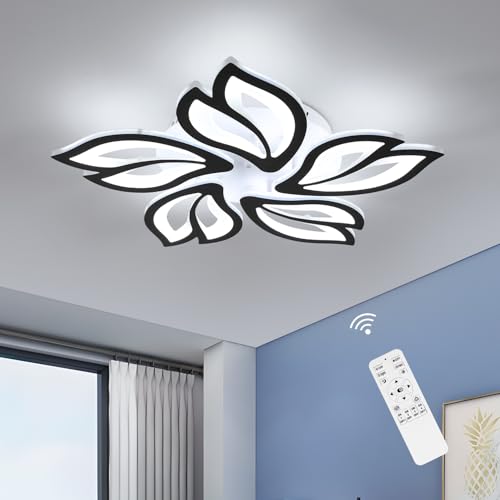 Comely Plafoniera LED Soffitto Moderna, 45 W Lampadario LED Soffitto Dimmerabile con Telecomando, Creativa Forma di Fiore Lampada da Soffitto per Soggiorno Camera da Letto Cucina, Nero, Dia 60 CM