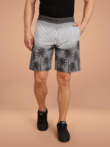 Image of BULLMER Regular Fit Cotton Blend Summer Shorts for Men - Pack of 1 | Printed Shorts for Men Grey