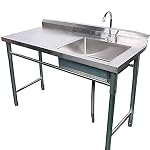 1 Compartment Kitchen Sink, Stainless Steel 120x60x80cm Single Bowl Restaurant Sink Set Utility Sink Drain Board with… - Image 4