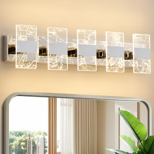 Image of Modern LED Bathroom Light Fixtures Dimmable 5-Light Chrome Vanity Light | 5CCT Adjustable Lighting, Smoked Acrylic LED Vanity Lights, Wall Sconces for Bathroom, Dimmable 6000K