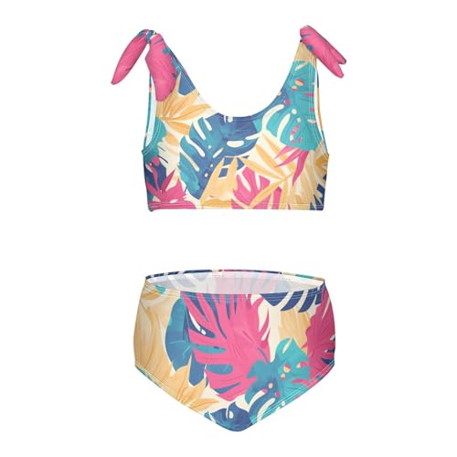 Leaves Monstera Blots Girl Two Piece Kids Bikini Set Scoop Neck Bathing Suit Swimming Suits Cute Shoulder Strap
