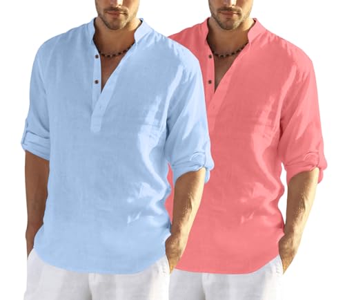 Image of Zombom Men's Combo Cotton Polyester Blend Solid Full Sleeve Straight Regular Fit Mandarin /Chinese Collor Kurta (Pack of 2)