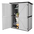 Aivituvin Outdoor Storage Shed with Floor, Garden Tool House with Metal Frame Structure, Large Wooden Cabinet with Adjustable Shelves for Backyard Garden Patio (White)