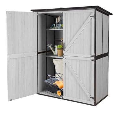 Aivituvin Outdoor Storage Shed with Floor, Garden Tool House with Metal Frame Structure, Large Wooden Cabinet with Adjustable Shelves for Backyard Garden Patio (White)