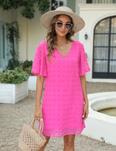 Image of Blooming Jelly Womens White Dresses Short Sleeve V Neck Ruffle Cute Sun Dress Chiffon Flowy Shift Mini Dress