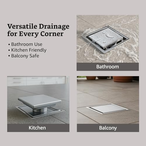 Image of Amazon Brand - Solimo Tile Insert Floor Drain |Invisible Shower Drain Channel| Drain Channel with Stainless Steel Cockroach Trap