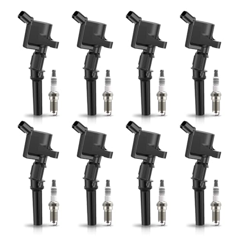 Set of 8 Ignition Coil Pack and Platinum Spark Plugs Compatible with Ford F150 E150 E250 Expedition Explorer Mustang Lincoln Navigator Mercury Mountaineer 1998-2008 4.6L 5.4L V8 Replaces FD503 SP493
