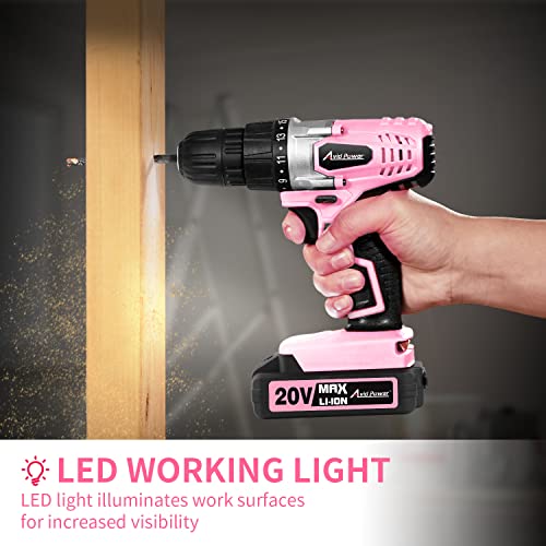 Image of AVID POWER 20V Cordless Drill Set for Home DIY & Beginner Projects - Lightweight Power Drill with Battery Charger & 22 Bits, Variable Speed, 3 /8 inch Keyless Chuck, Ideal for Furniture Assembly (Pink)