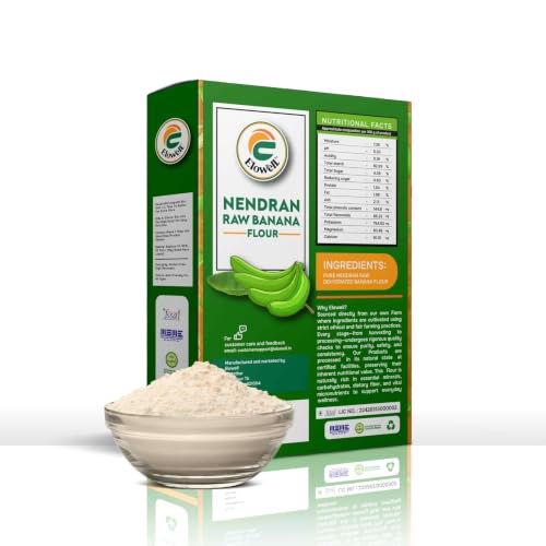 Image of ELOWELL Raw Nendran Banana Flour Pack of 2 , 250g each(500g Total), Kerala Nendran Banana Powder for Adults, Supports Healthy Weight Gain & Cooking, Rich in Fiber, Gluten Free, 100% Natural, No Chemicals (Pack of 2)