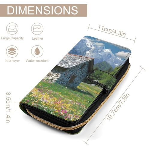 Mountain Cabin View Women's Long Wallets Leather Card Holder Purse Zippered Buckle Clutch Handbag2