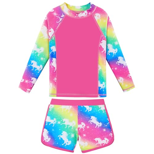Image of BAOHULU Girls Rash Guard Swimsuit 2 Pieces Long Sleeve Bathing Suit UPF 50+ Quick Dry Beach Swimwear Size 3-14 Years