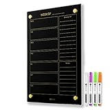 Black Glass Golden Weekly Dry Erase Calendar & Menu Whiteboard for Wall, Meal Planning & Grocery Sho