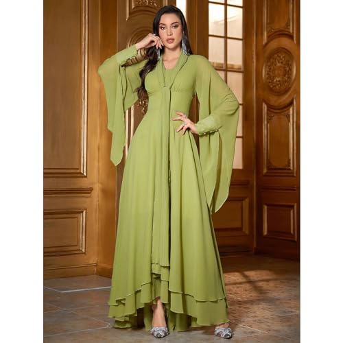 Image of TOLEEN Casual Dresses for Women Long Sleeve Flowy Swing Chiffon Maxi Dresses Yellow, X-Large
