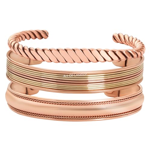 Art Of Creation Pure Copper Bracelets Set Of 3 Handmade Cuff Bangle For Men And Women Adjustable Kada From India For Unisex cover