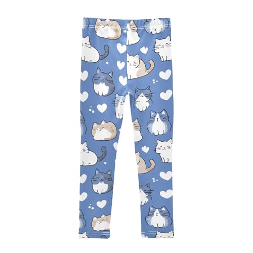 Cute Cats White Girls' Leggings Toddler Doodles Heart-Shaped Kids Yoga Pants Dance Active Tights 4T2